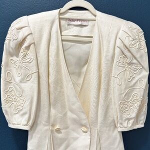 Vintage Richard Warren Ivory Linen Blend Blazer Padded Shoulders Short Sleeve